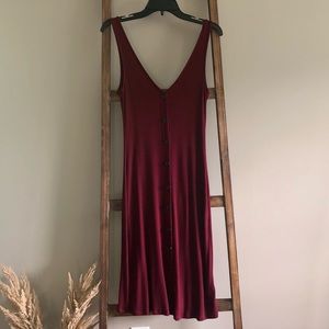 Lulu’s Burgundy Ribbed Sweater Button-Front Midi Dress